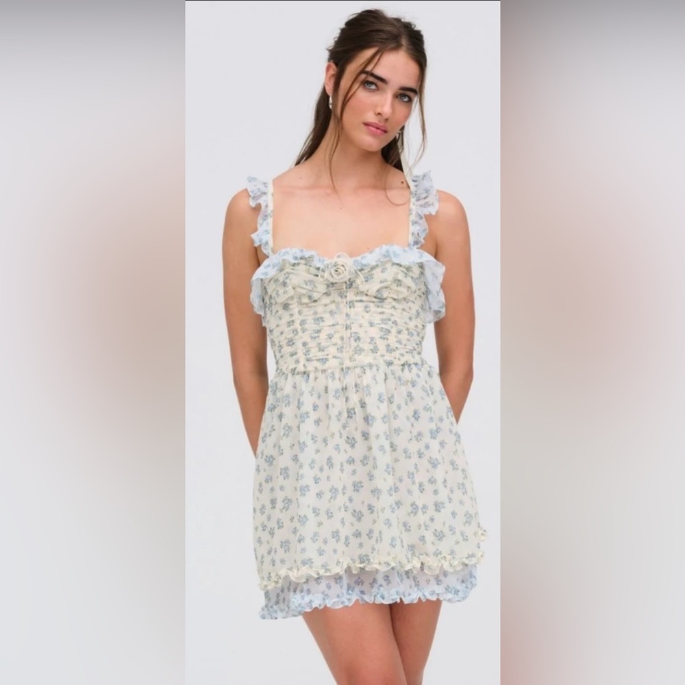 For Love And Lemons Blue Floral Mini Dress
